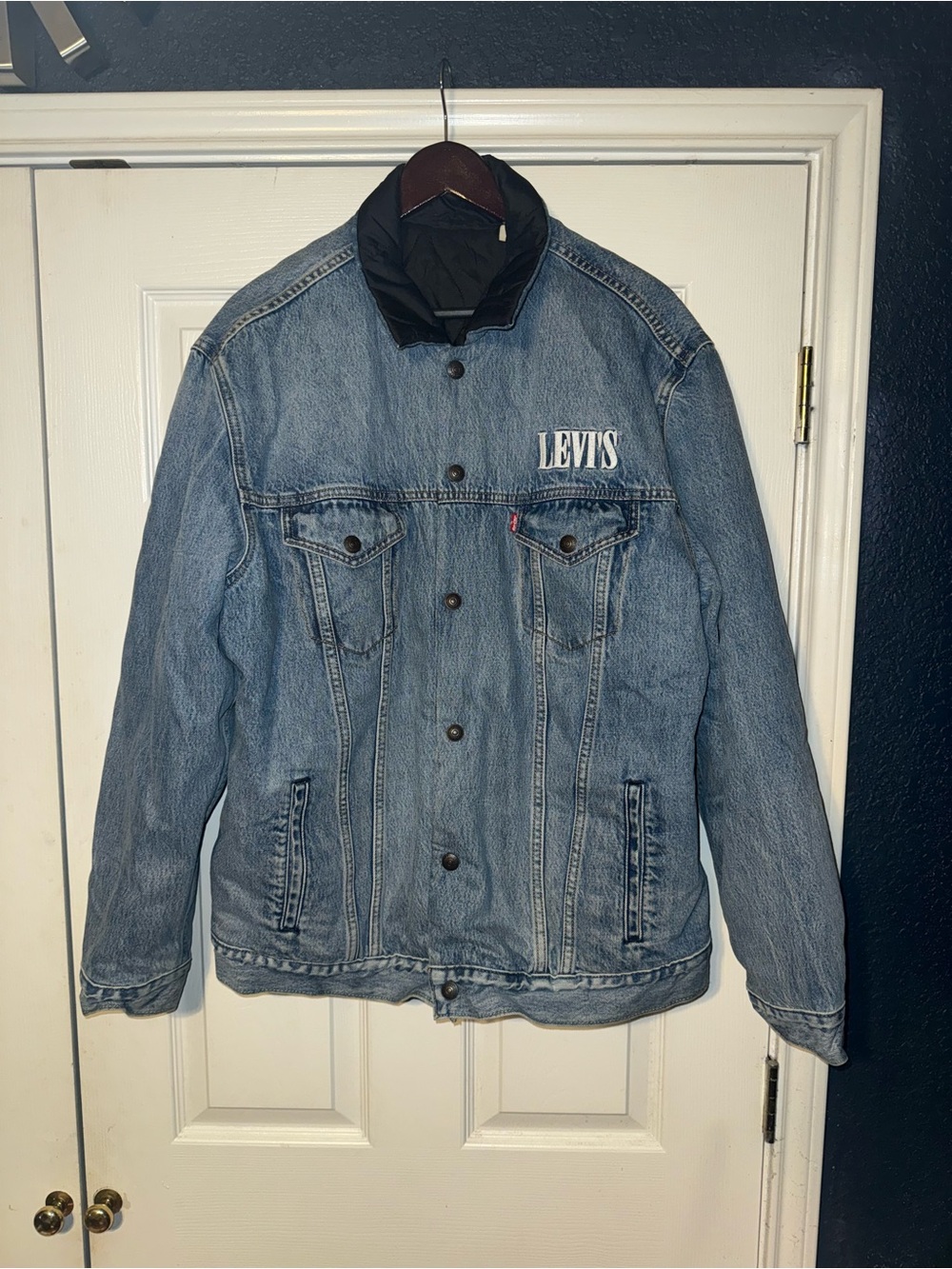 Levi's Light Blue Denim Jacket with Black Quilted Collar